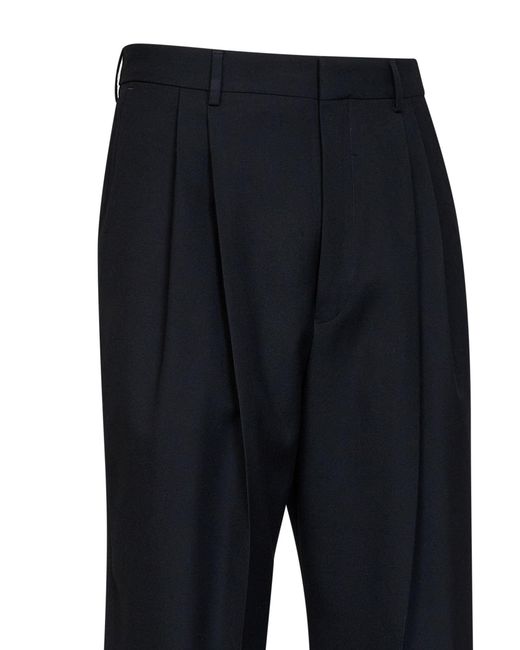 Dries Van Noten Black Wool Panrom Double-Pleat Straight-Leg Trousers for men