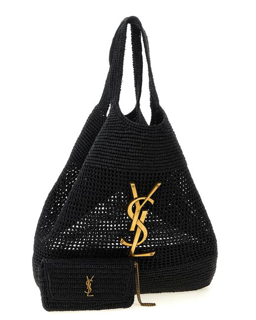 Saint Laurent Black Raffia Tote Bag