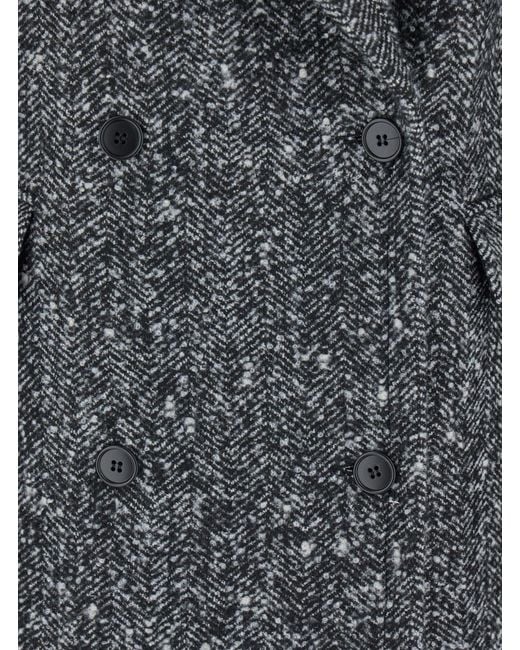 Le Plain Gray Double-Breasted Coat With Wide Notched Revers
