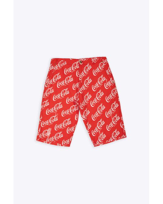 ERL Red Printed Canvas Shorts Woven Canvas Coca Cola Baggy Shorts