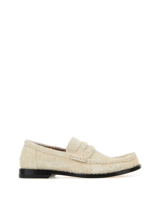 Loewe White Ivory Suede Campo Loafers
