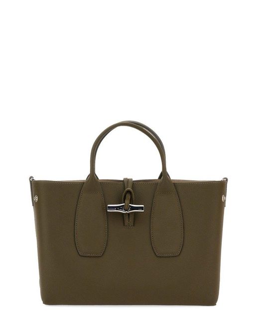 Longchamp Green Roseau Medium Top Handle Bag
