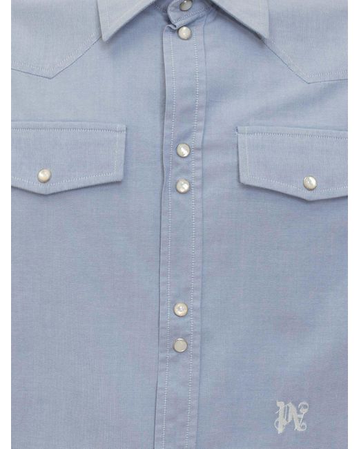 Palm Angels Blue Monogram Shirt Ls for men