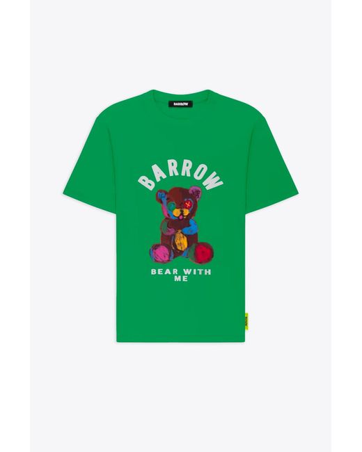 Barrow Green Jersey T-Shirt Emerald Cotton T-Shirt With Teddy Bear Front Print