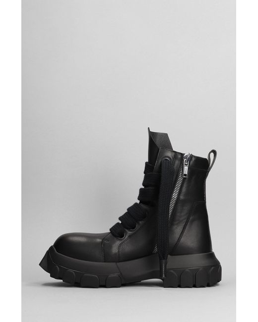 Rick Owens Jumbolaced Combat Boots In Black Leather for men
