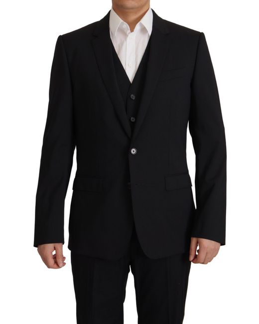 Dolce & Gabbana Black Jacket Vest 2 Piece Martini Blazer Virgin Wool Clothing for men