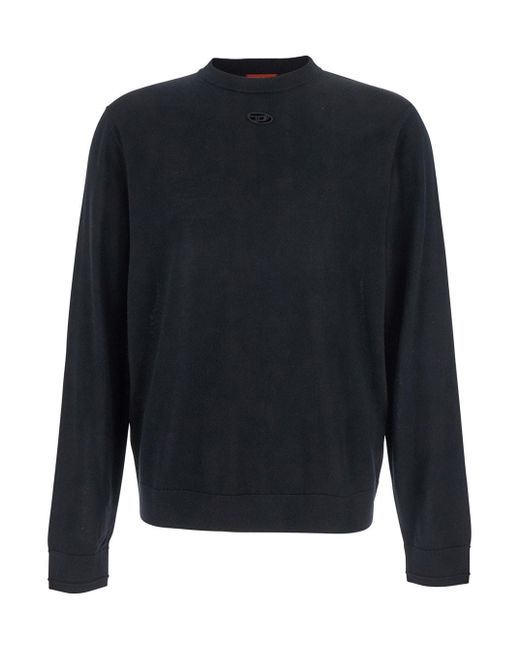 DIESEL Blue 'K-Valiam' Crewneck Sweater With Logo Embroidery On The Front for men