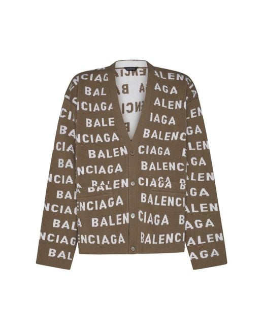 Balenciaga Brown Allover Logo Wool Cardigan for men