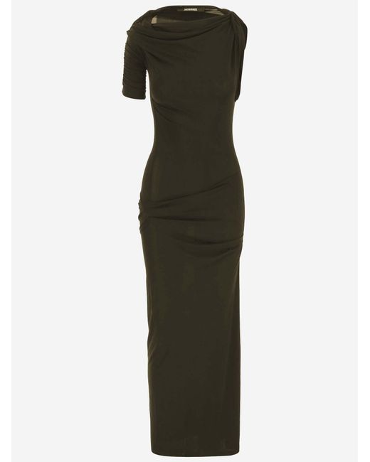 Jacquemus Green Draped Long Dress Cotton
