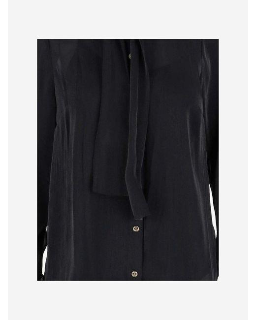 Michael Kors Black Ruched Metallic Georgette Shirt
