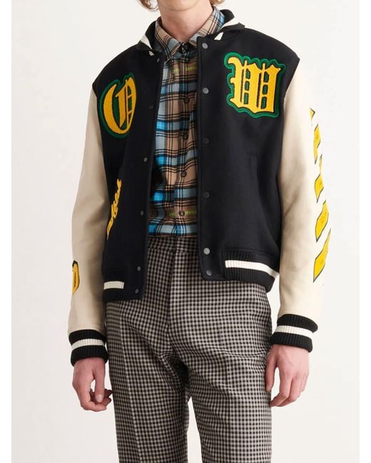 OffWhite c/o Virgil Abloh Wool Varsity Jacket With Patches in Black