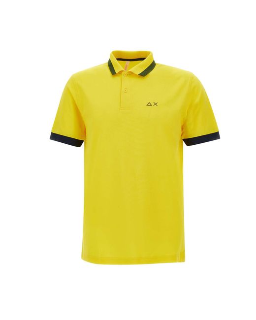Sun 68 Yellow Big Stripe Cotton Polo Shirt for men