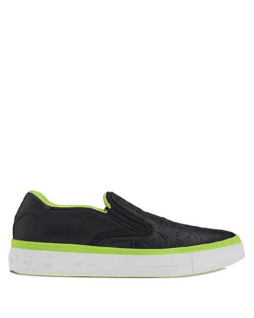 Ferragamo Green Embossed-Logo Slip-On Sneaker for men