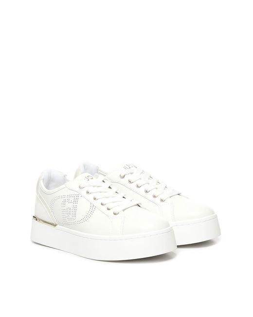 Liu Jo White Leather Sneakers With Perforated Logo