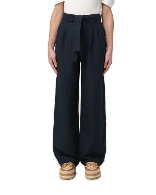 Woolrich Blue Belted Straight Leg Pleated Trousers