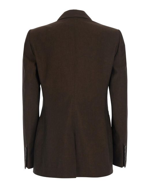PT Torino Black Romy Linen And Cotton Fine Plain Weave Light Jacket With Front Closure Side Pockets