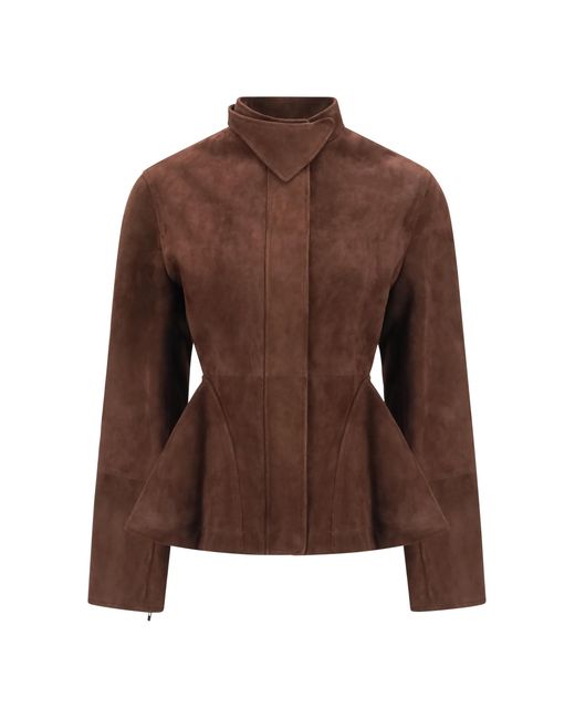 Alaïa Brown Peplum Jacket Suede Goatskin (Hircus Goatskin)