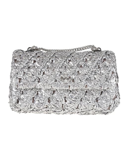 Tory Burch Gray Kira Woven Mini Flap Bag