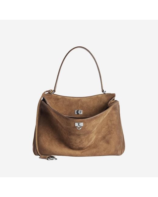 Balenciaga Brown Shoulder Bag Medium Suede Domesticated Calf Leather