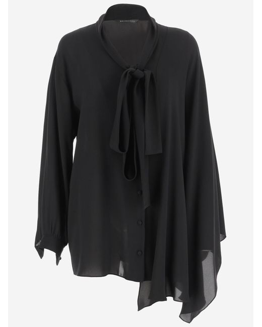 Balenciaga Black Silk Georgette Blouse With Lavalliere Collar Knitwear