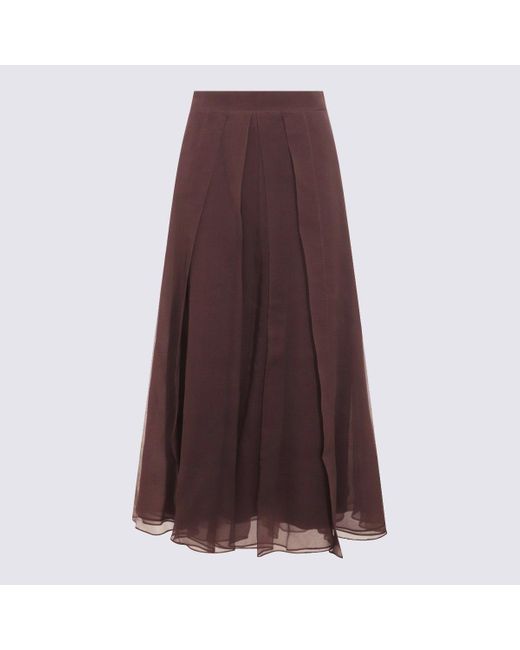 Brunello Cucinelli Brown Dark Silk Ballet Midi Skirt
