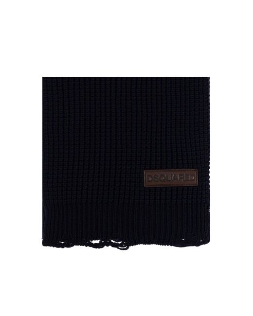 DSquared² Blue Logo Patch Knit Wool Scarf Accessories for men