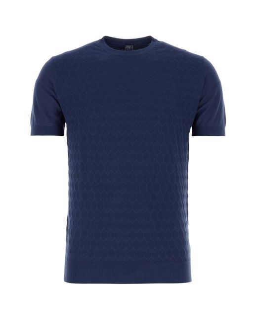 Fedeli Blue Cotton Sweater for men