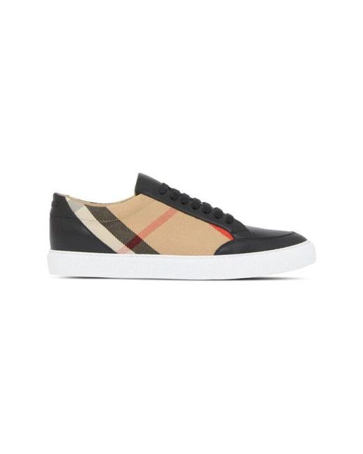 Burberry Black Arthur Check Panel Leather Sneakers