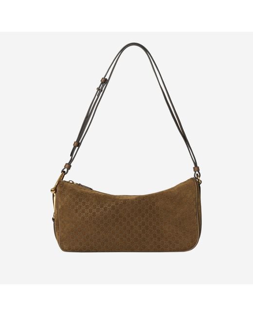 Gucci Brown Half Horsebit Shoulder Bag Suede Handbags
