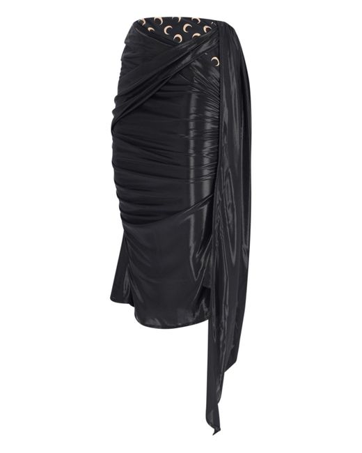 MARINE SERRE Black Asymmetric Midi Skirt