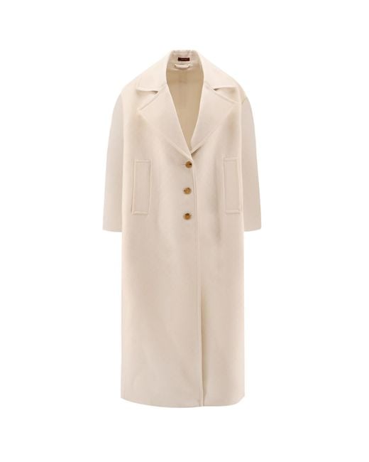 Gucci White Wool And Silk Crepe Coat With All-Over Gg Motif