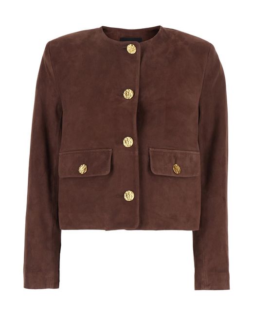 Arma Brown Lorenne Jacket With Round Neck And Applied Pockets On The Front
