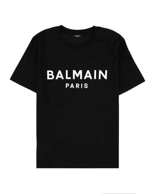 Balmain Black T-Shirt With Logo Print Cotton T-Shirts for men