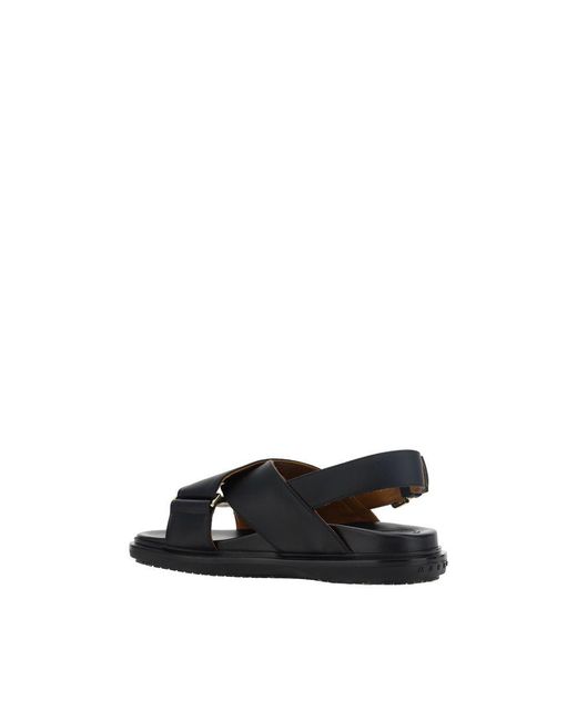 Marni Black Calf Leather Bos Taurus Flat Sandals for men