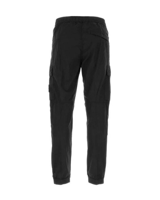 Stone Island Black Compass Patch Elasticated Waist Cargo Trousers for men