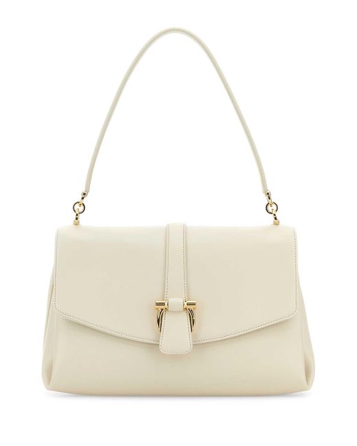 Ferragamo White Salvatore Ivory Leather Shoulder Bag