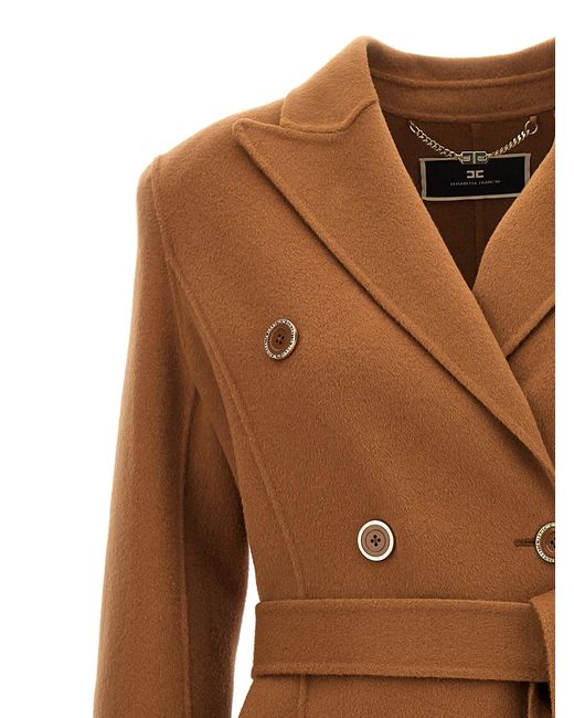 Elisabetta Franchi Brown Double-breasted Coat Coats, Trench Coats