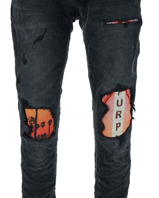 Purple Brand Black Skinny Jeans With Purple Print And Rips In Denim in Blue  for Men