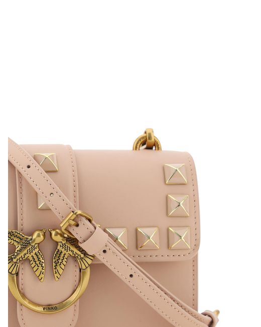 Pinko Natural Pink Leather Mini Love One Shoulder Bag