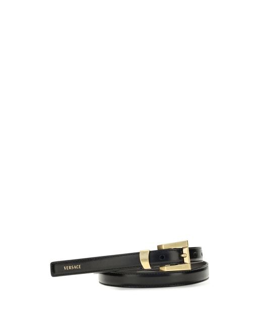 Versace White Glossy Leather Logo Print Belt Calf