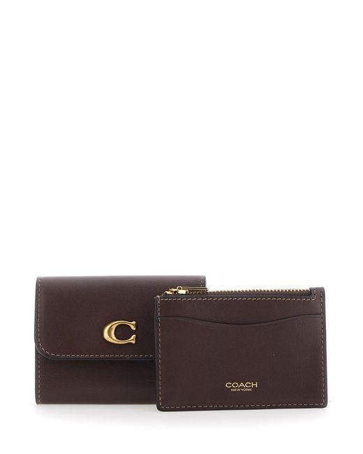 COACH Brown Card Holder Essential Leather Cow Accessory