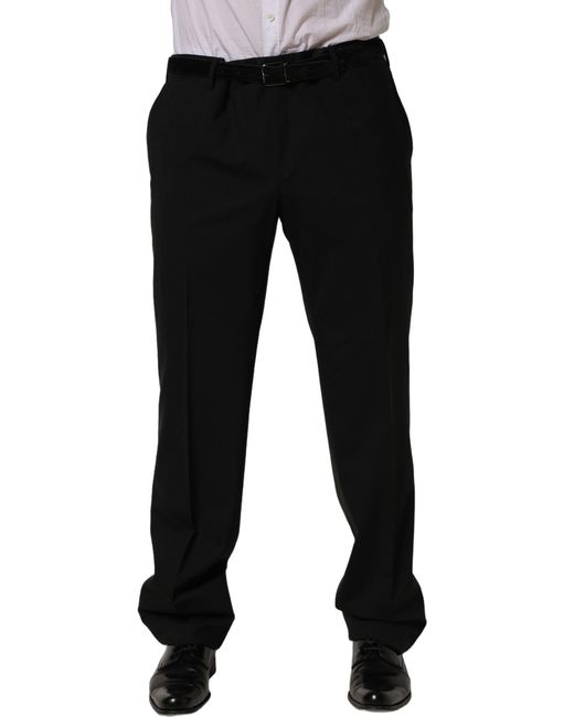 Dolce & Gabbana Black Wool Tapered Leg Dress Trouser Pants for men