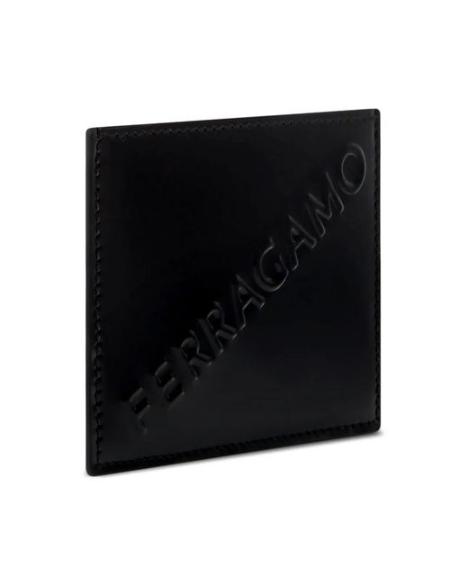 Ferragamo Black Diagonal Logo Credit Card Case