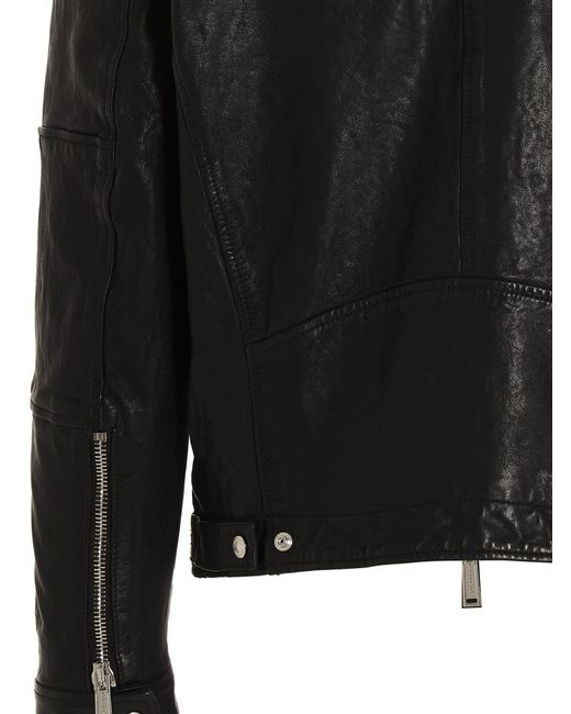 DSquared² Black Studded Leather Biker Jacket for men