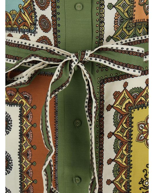 ALÉMAIS Green Mini Dress Contina With Front Belt And All-Over Print