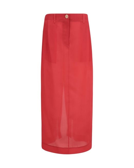 Khaite Red Lucian Midi Skirt Silk