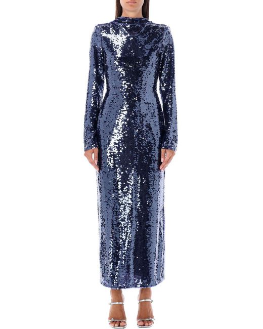 Self-Portrait Blue Sequin Gown Open Back Dress