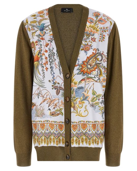 Etro Green Paisley Silk Insert Cardigan