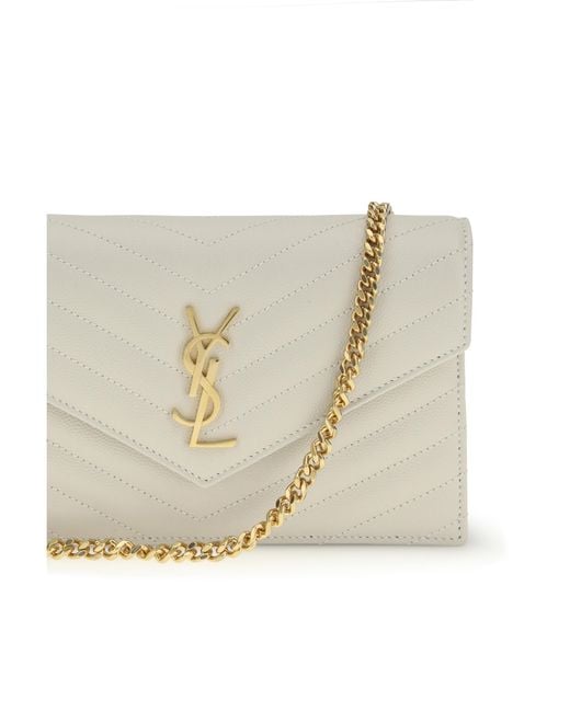 Saint Laurent White Cassandre Mini Shoulder Bag Calf Leather Bos Taurus Wallet