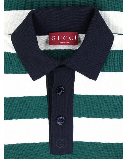 Gucci Green Striped Polo Shirt for men